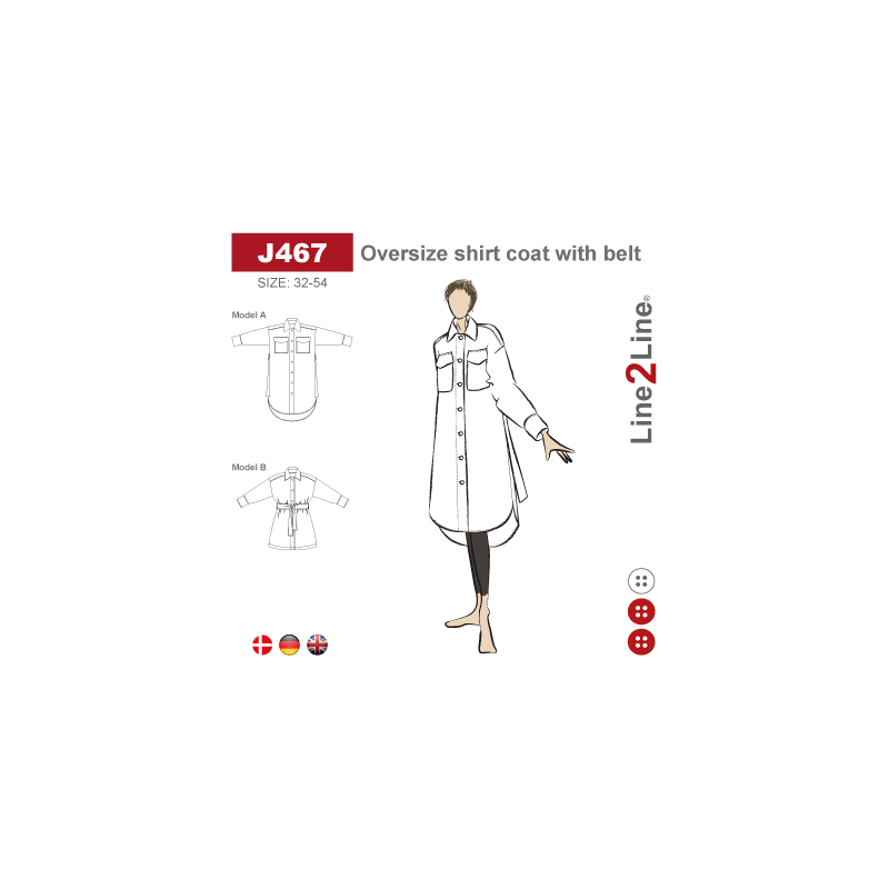 Model J467 Oversize skjortefrakke med bælte